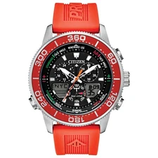 Citizen Men's Sea Chronograph Quartz Orange Polyurethane Watch 44 MM JR4061-00F