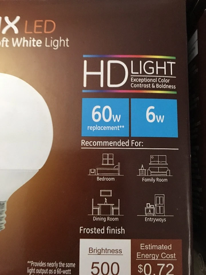 6X2PK GE RELAX LEd Dimmable HD Light bulbs G25 Relax 6 watt (Replaces 60 watt)  - Image 4 of 4