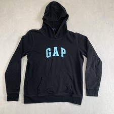 Gap Hoodie Sweatshirt Women's Medium Black Stretch Gingham Plaid Logo