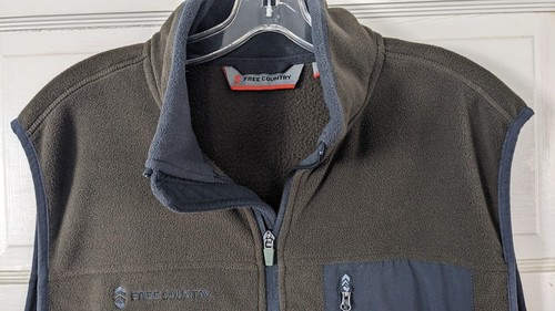 Free Country Size LARGE Olive Green Fleece Sleeveless Vest Full Zip Pockets - Picture 3 of 10