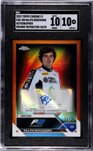 2023 Topps Chrome F1 - Orange Refractor /25 Ralph Boschung SGC 10 AUTO 10