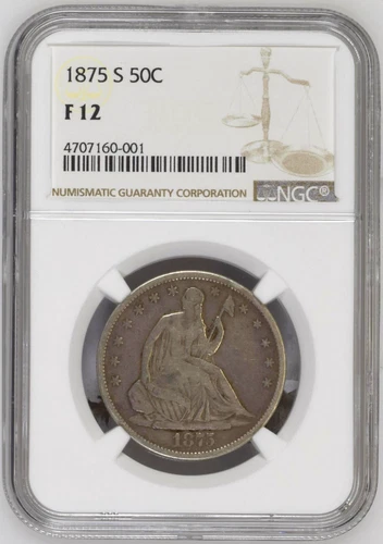1875-S - USA - Half Dollar 50C - Seated Liberty - NGC F 12 - COIN !!!