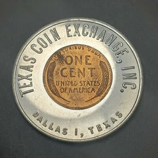 1957-D Encased Lincoln Wheat Cent Lucky Penny, Texas Coin Exchange, Inc. Dallas