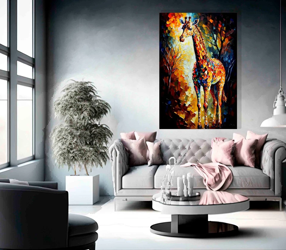 Majestical Giraffe Colourful Canvas Pictures for Walls Living Room Abstract Art - Image 2 of 4