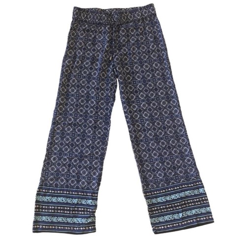 ANNE CARSON Wide Leg Rayon Pants Size S Blue Boho Pull On