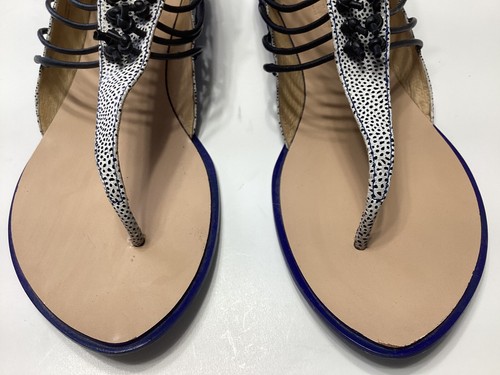 *L.A.M.B. Reagon Sz 9M Leather Sandals Indigo Blue /white EUC - Picture 7 of 13