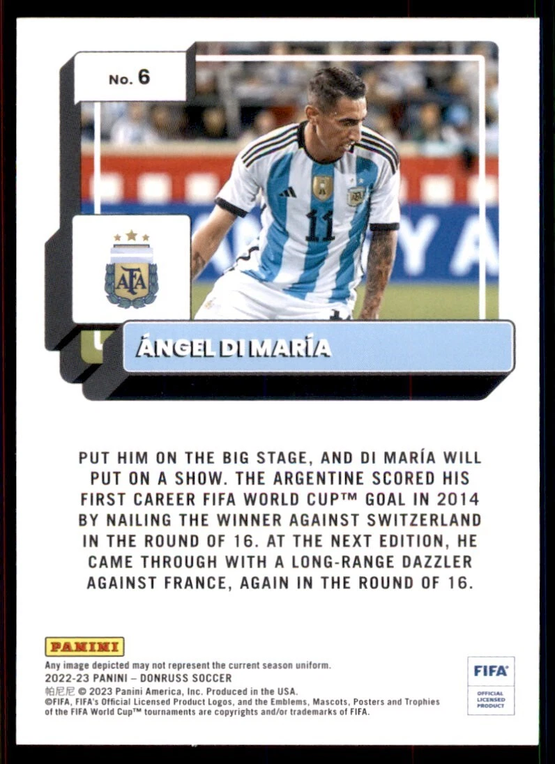 2022-23 Donruss Soccer Base #6 Angel Di Maria - Argentina