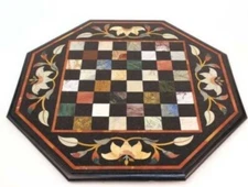 18"x18" Black Marble Chess Board Handmade Unique Board Game , Black Friday Gift