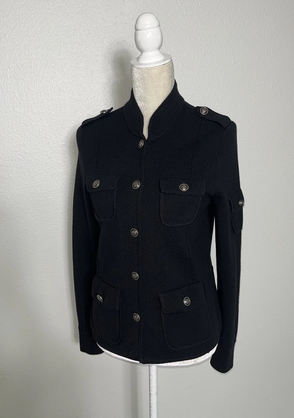 Giacca Blazer Tory Burch 100% Lana Sgt Pepe Maglia Militare Logo Bottoni Nero M
