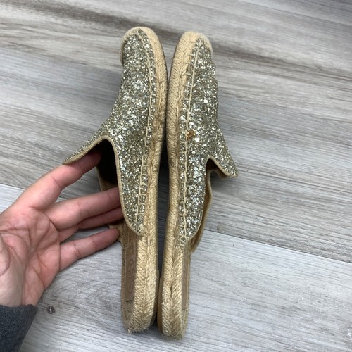 Tory Burch Max Gold Glitter Mule Slide Jute Espadrille Mules Cap Toe Womens 7M - Picture 4 of 13