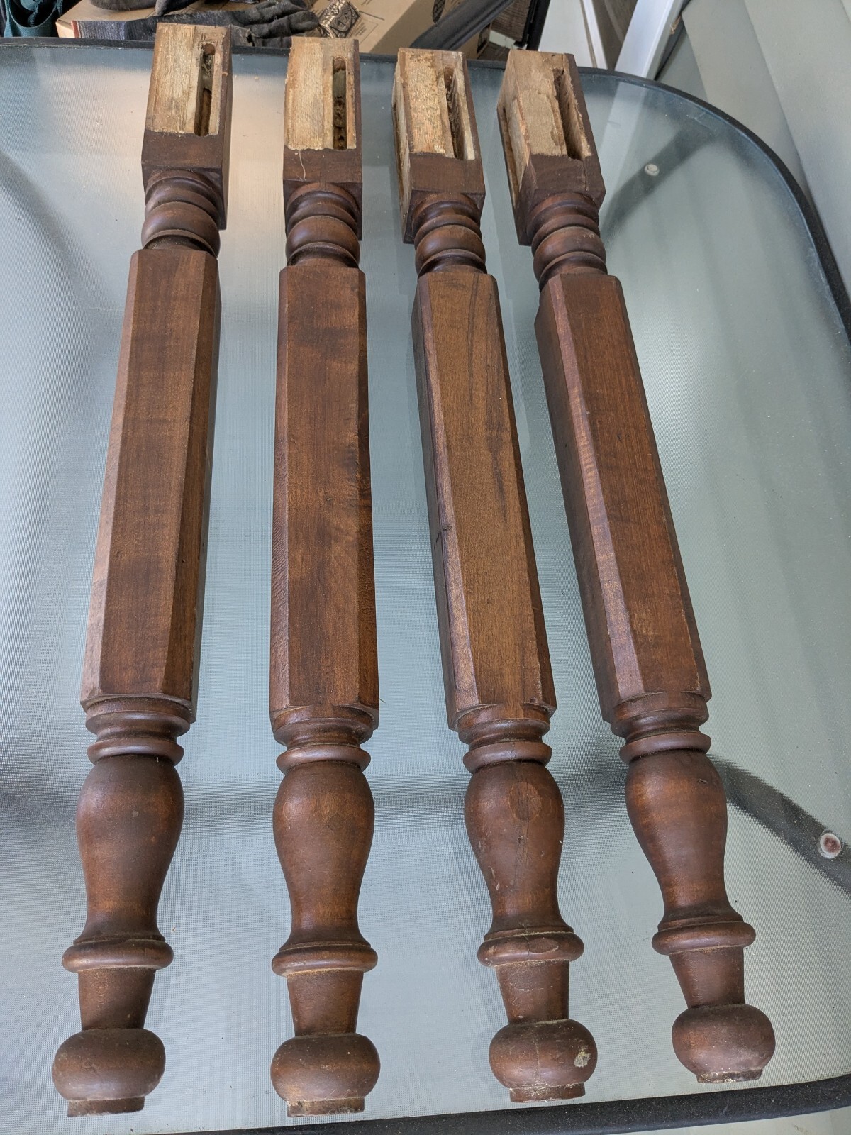 Antique Set 4 Early Salvaged Soft Maple Furniture Legs 28" Tall X 2" Wide