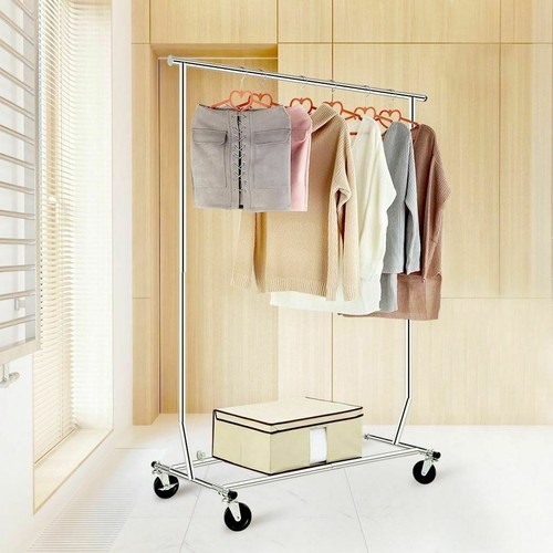 Adjustable Collapsible Dual Double Hangers Stand Wheel Garment Clothing Rack AU - Picture 2 of 14