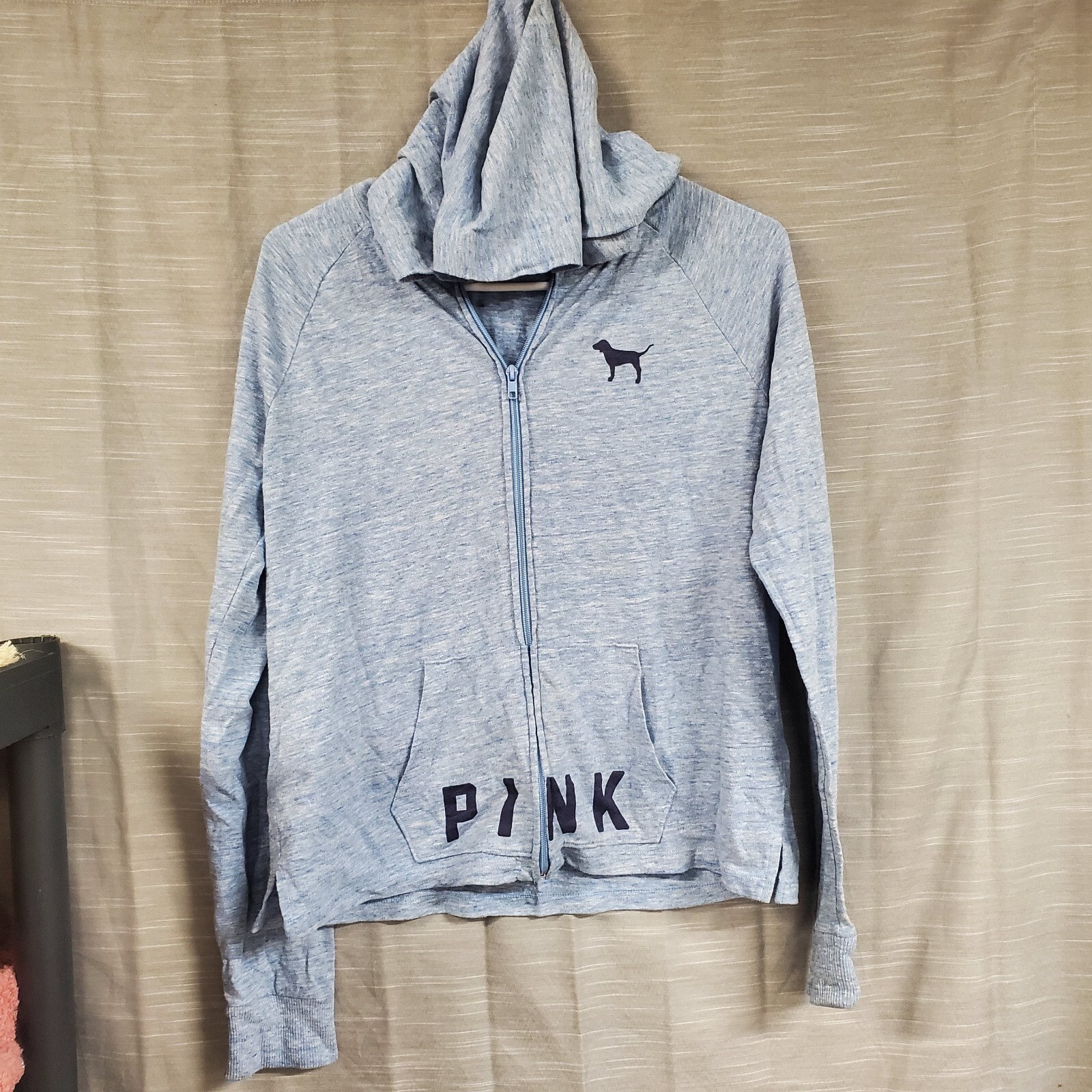 Victoria's Secret Pink Womens Sweater Full Zip With Hood Medium Blue