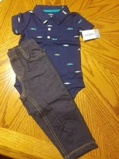 NWT CARTER'S BABY BOY 2 PIECE OUTFITS ALIGATOR CROCODILE BODYSUIT JEANS 18 MONTH