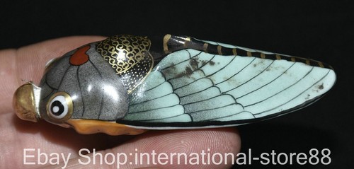 3.2" Marked Old Chinese Porcelain Color Enamel Cicada Insect Snuff Bottle - Picture 3 of 7