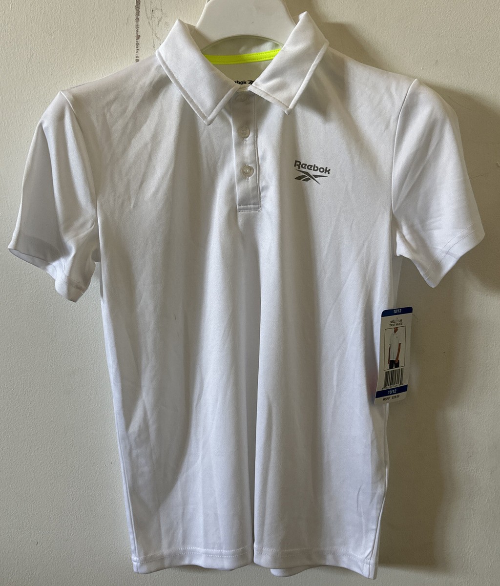 NWT Reebok Youth Boys Solid White Short Sleeve Polo Shirt Size 10/12