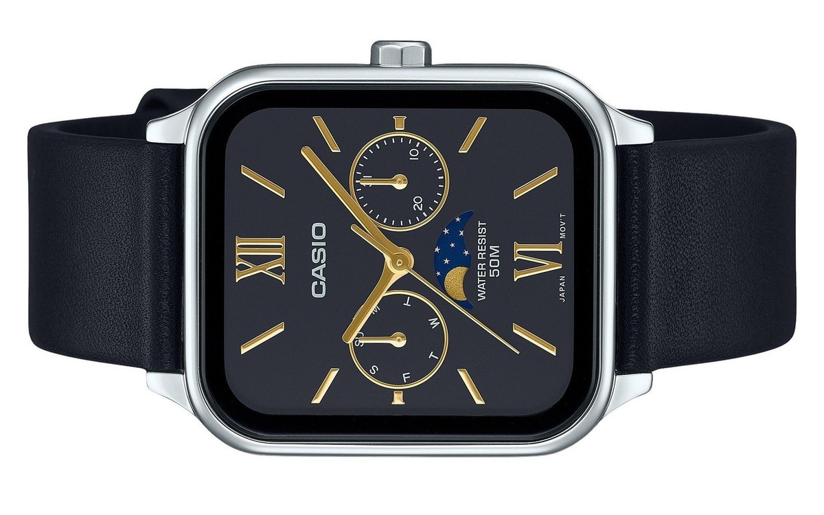 Casio MTP-M305L-1A2 Moon Phase Quartz Black Leather Band