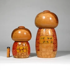 Master TOA SEKIGUCHI Sosaku Kokeshi Pair Japan 1980s - Large 9" and 6"
