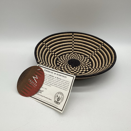 "Cesta Ruanda 12x3"" cuenco bobina tejida arte de pared tejido a mano patrón étnico mesa" - Imagen 1 de 6