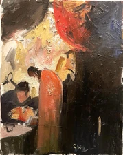 Americana New York Ballroom Figures Cubist Oil Painting 16x20 Original Signed