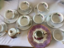 Vintage Germany Bavarian Rose Childs Porcelain Gold Trim Tea Set 17 Pieces