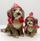 Natural Bristle Straw Brown/Cream Puppy Dogs With Scarves & Hats Rustic Decor