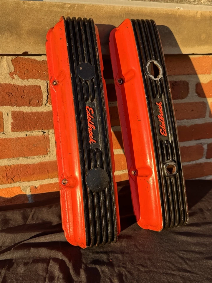 Vintage Edelbrock Aluminum Small Block Chevy Valve Covers - Image 2 of 4