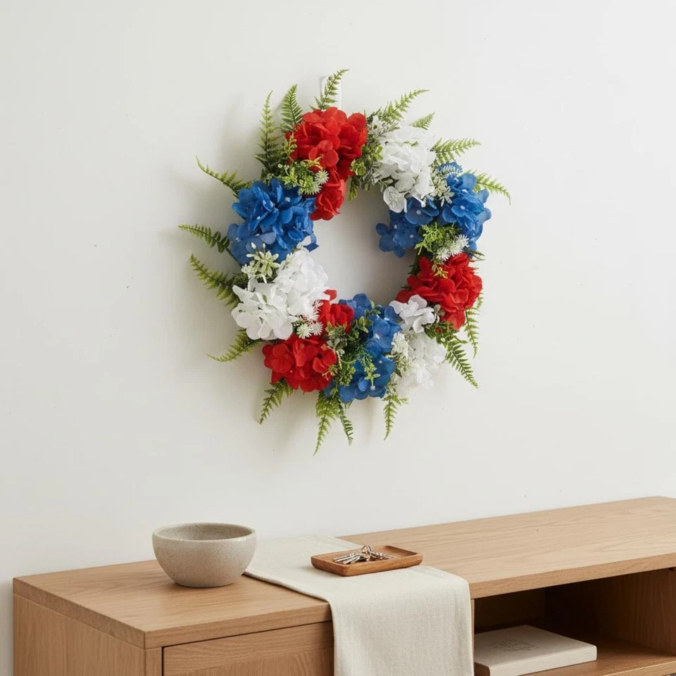 Scharlach-weiß-blauer Kranz festliche Dekoration patriotischer Blumenkranz - Bild 3 von 4