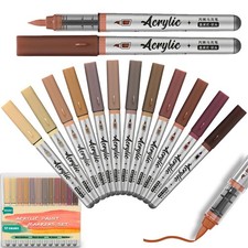 GlimArt Brown Acrylic Paint Markers Pens 12 Color 1 Count Pack of 12 ,