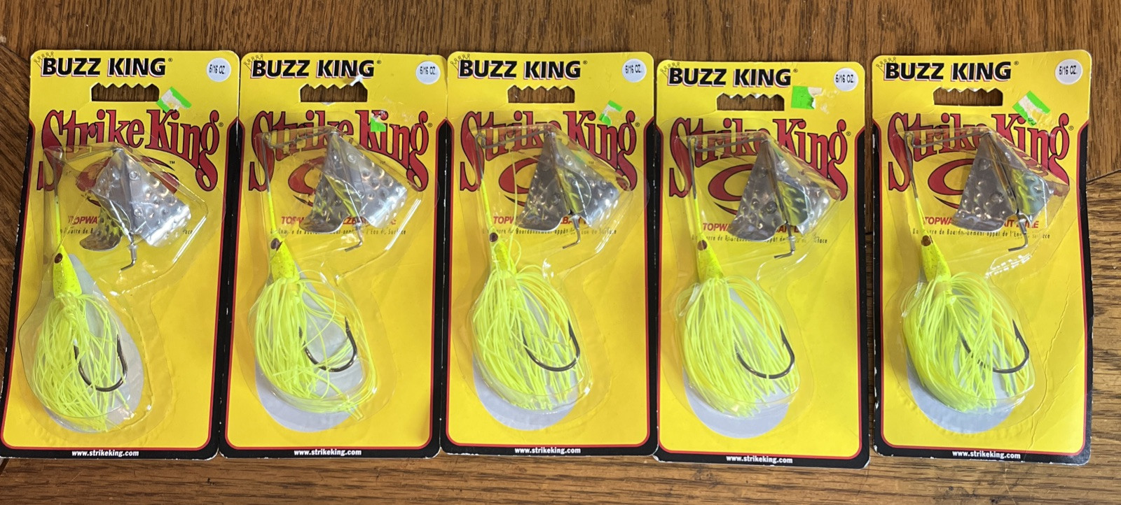 (5) Strike King Buzzbait Spinnerbait "Buzz King" 3/16 oz. Tri-Wing 3 Blade Prop. - Image 1