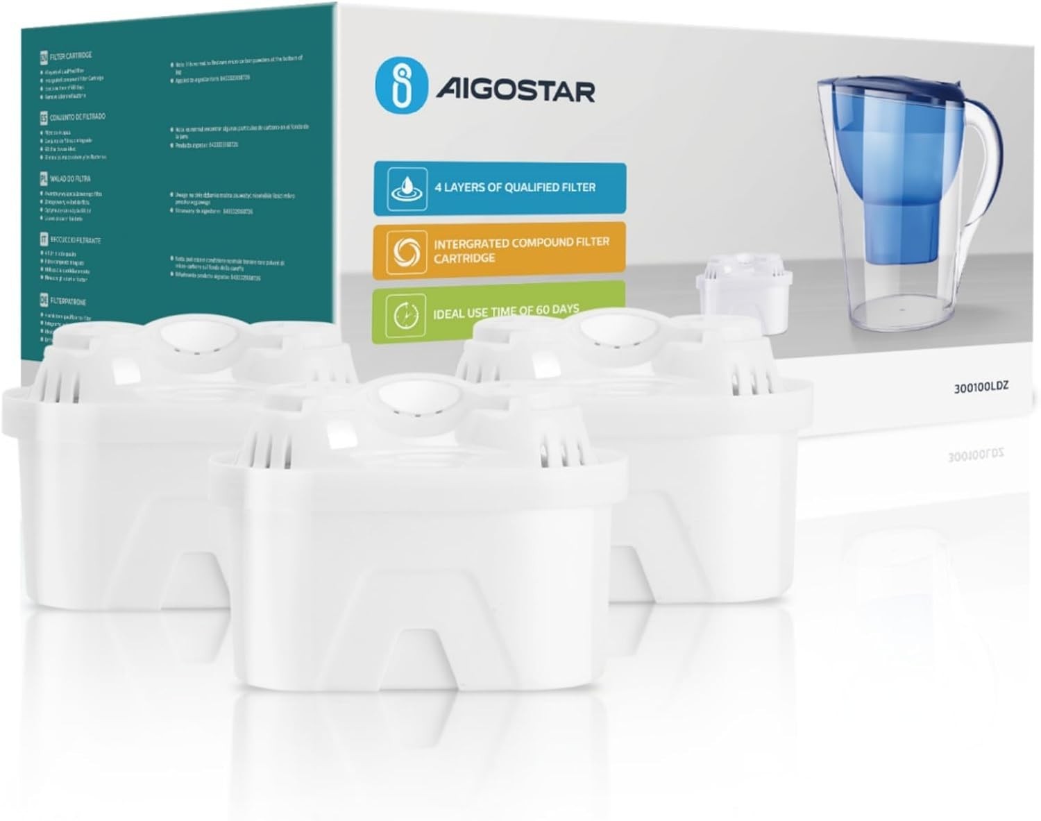 AIGOSTAR FILTRO ACQUA PER CARAFFA FILTRANTE BPA FREE FILTRI PER ACQUA 3 PEZZI