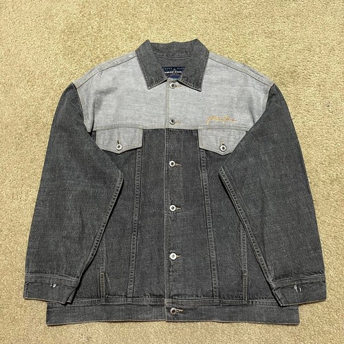 Phat Farm Y2K Trucker Mixed Grey Heavy Denim Jacket Grunge Mens XL
