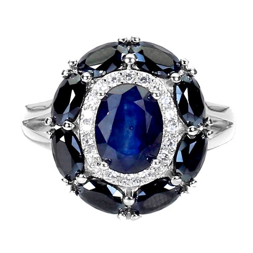 925 Anello Argento Sterling Ovale Zaffiro 8x6mm Spinello Gemma Gioielli Size 7.5 - Foto 1 di 14