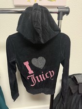 Juicy Couture Women's Velour Bling Tracksuit Hoodie Black Size Small