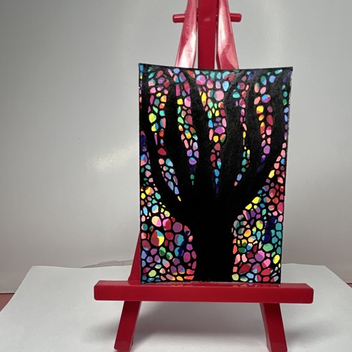 Original ACEO ATC “Aura in Light” Abstract Tree Acrylic, Ink on Bristol  Sealed
