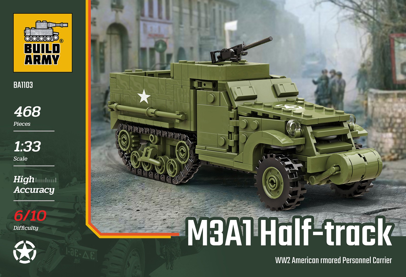 Build Army M3A1 Half-Track APC Brick Build Model Kit