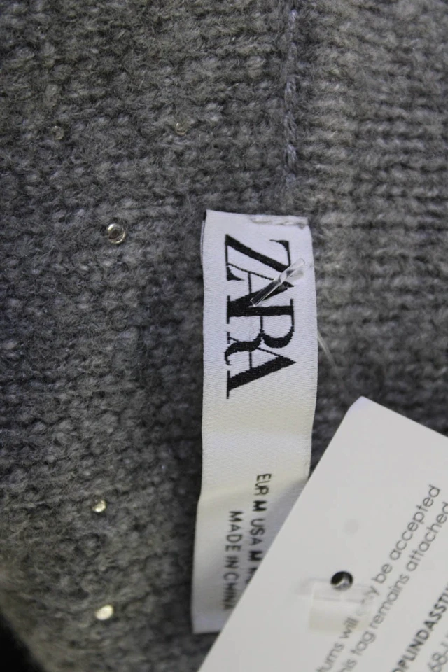 Zara Women Polka Dot Gray Full-Zip Cardigan Size M - Image 4 of 4