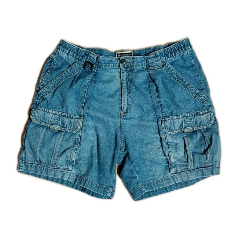 Vintage 90s Columbia Men's 36 Denim Jean Cargo Shorts Fishing Hiking Pockets