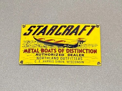 #ad VINTAGE 12” 1955 STARCRAFT BOAT FISH PORCELAIN SIGN CAR GAS OIL TRUCK MOTORCYCLE $124.99