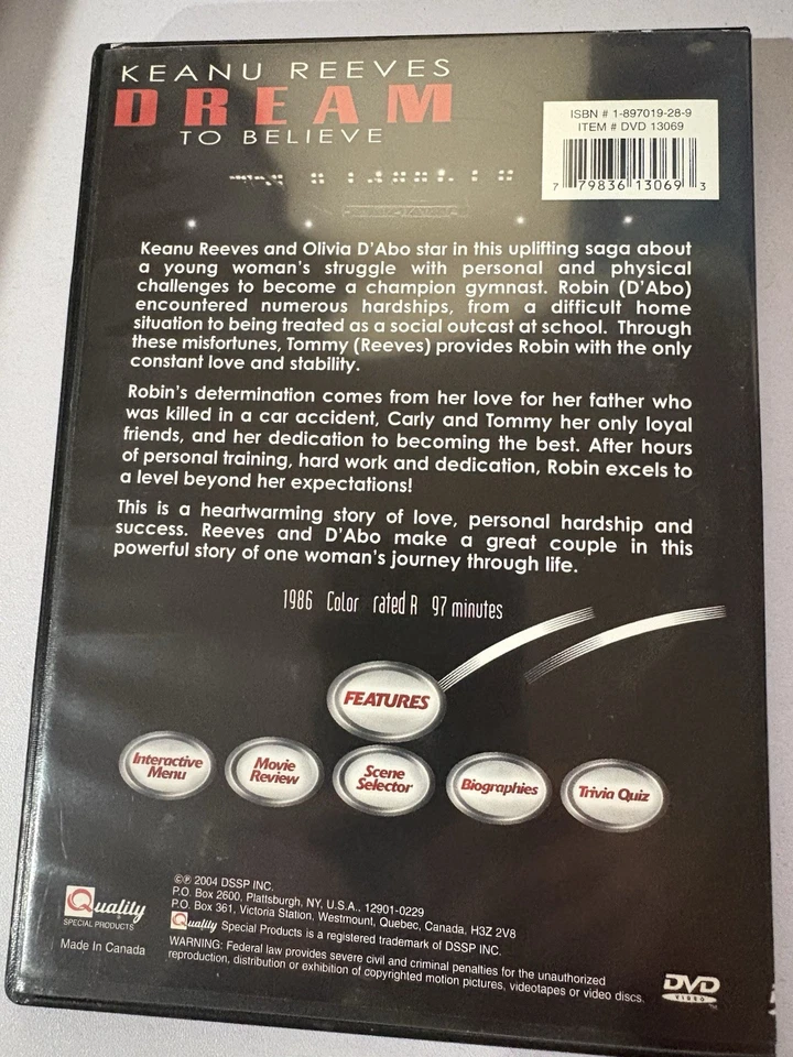Dream to Believe (DVD, 1986) Keanu Reeves Rare OOP (See description) - Image 2 of 4