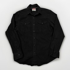 Wrangler Pearl Snap Western Shirt Mens M Black Long Sleeve Stretch Cotton Twill