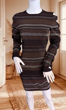 Ted Baker Bodycon Knit Dress UK 10 Brown Stripe Cut Out Sleeve RRP £129