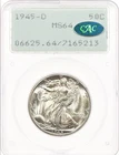 1945-D 50C PCGS MS64 CAC Rattler OGH Walking Liberty Silver Half Dollar