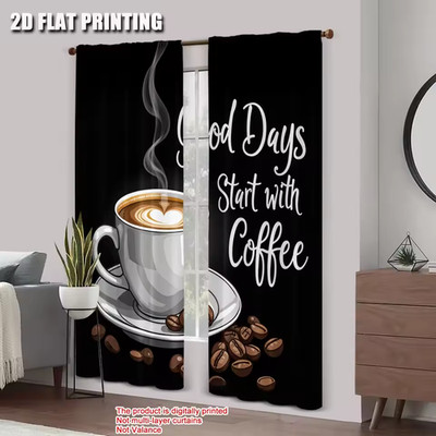 Fenstervorhänge Polyester Lichtfilterung Morgen Kaffee Druck Vorhänge Paar