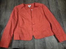 Talbot's Italian Fabric Embroidered Orange/Salmon Light Jacket Collar-less 18