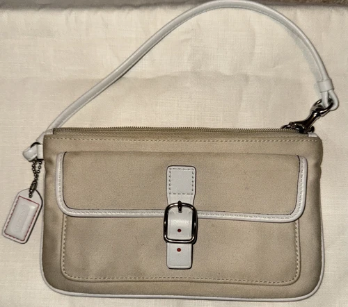 Coach Soho Braccialetto Twill Avorio Cachi con Bianco F40510 Vintage Y2K NUOVO