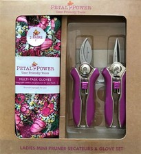 Ladies Garden Gloves (2 pairs) & Mini Pruner Secateurs Set - Ladies Garden Gift
