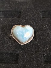 Vintage Sterling Natural Larimar Heart Ring Size 6.75