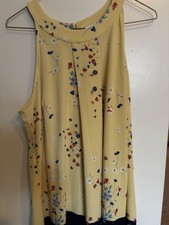 Yellow Multicolor Floral Shift Dress Boat Neck Sleeveless Short Women
