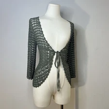 Fairycore Grunge Soft Girl Crochet Cardigan Top Sage Olive Green 34-39 Inch Bust
